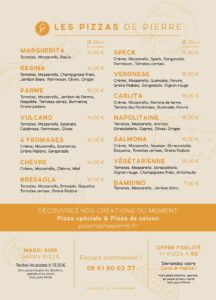 Menu Pizza chez Pierre